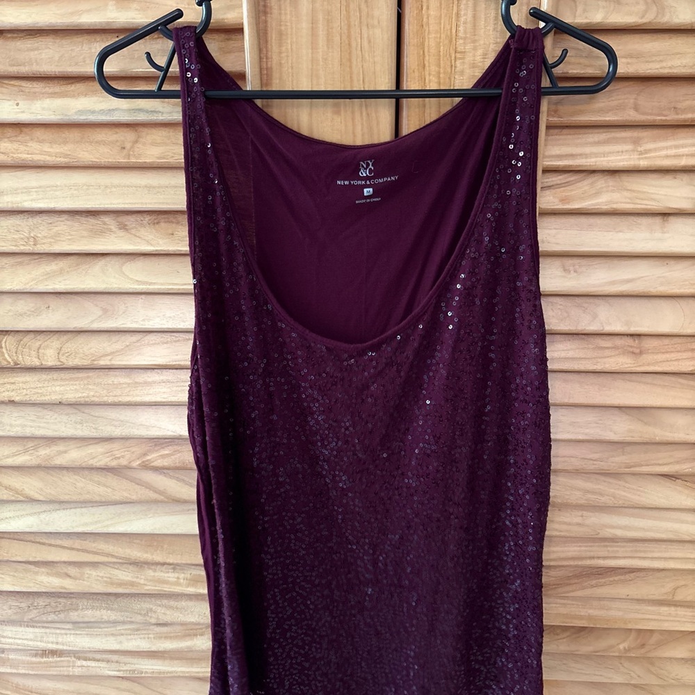 New York & Company Deep Burgundy Sequin Scoop Tank